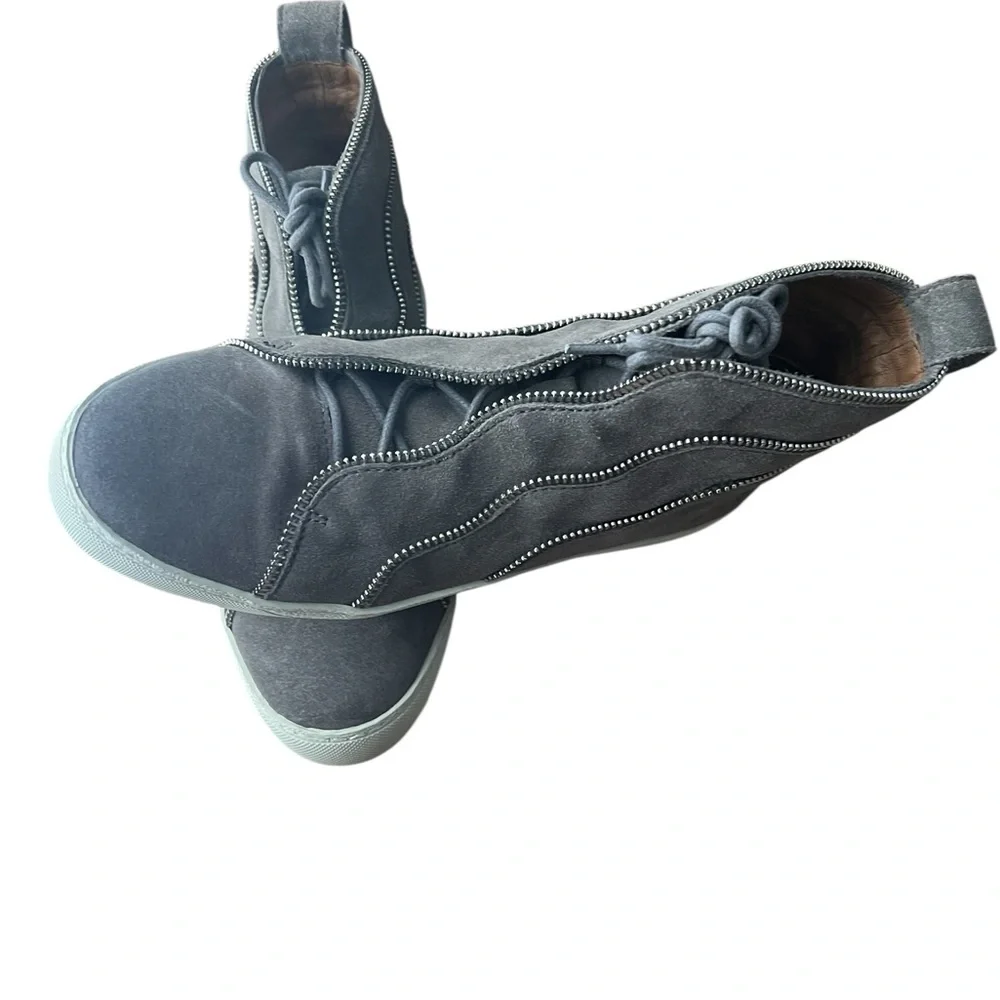 Frye Gray Suede High Top Sneakers Leather Side Zip‎ Casual Womens 7